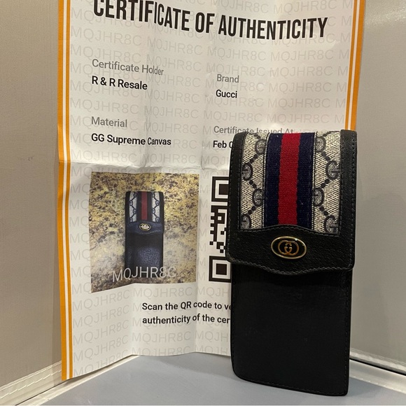 Used Gucci VTG Sherry Lined Stripe Blue Cigarette Pouch Logo Leather Case Auth! - Picture 1 of 16